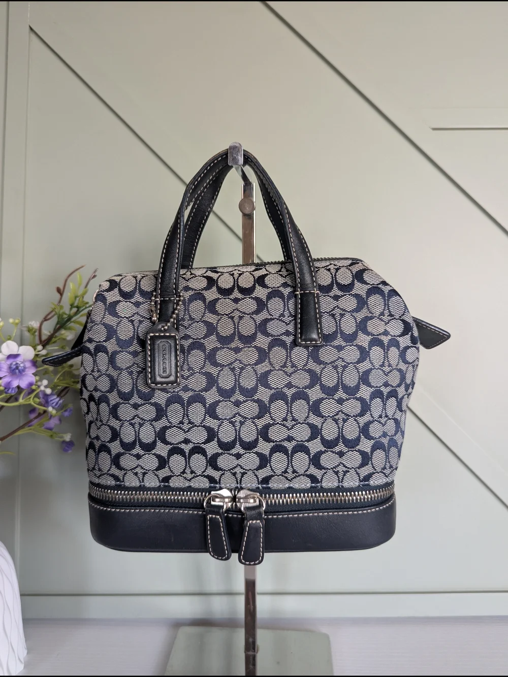 Coach Signature Canvas Satchel in Navy/Beige